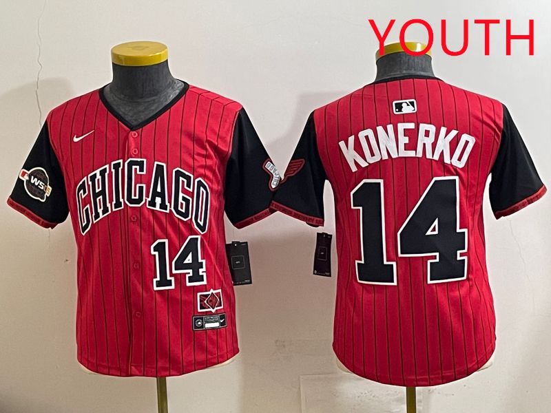 Youth 2025 Chicago White Sox #14 Konerko Red Stripe Joint Name Nike MLB Jersey style 8